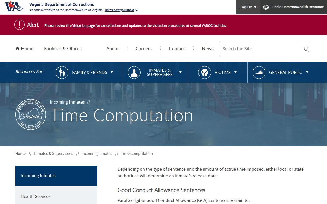 VADOC credit computation rules for Washington County release dates